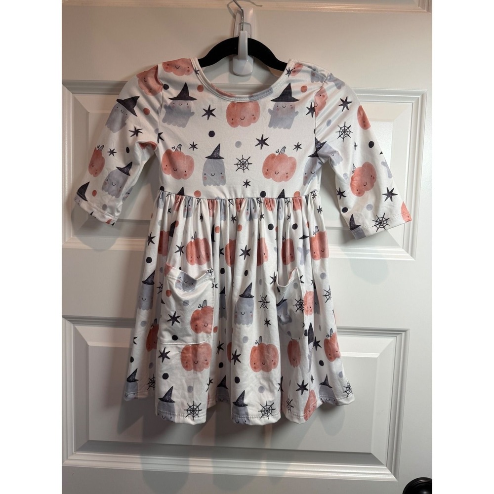 Mila & Rose Kids White Pink Ghost Pumpkin Halloween Twirl Dress 3T NWT